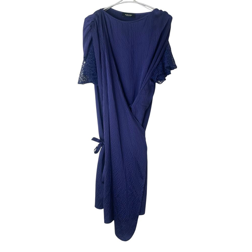 Rachel Comey Knee Lengh Wrap Dress Short Sleeve Silk Fabric Size Large Navy